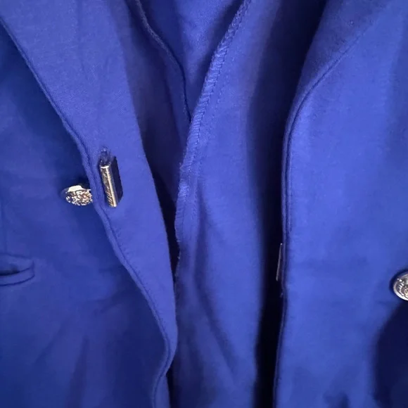 Lane Bryant 28 Royal Blue Jacket with Faux Black Leather trimmed collar - Picture 4 of 7